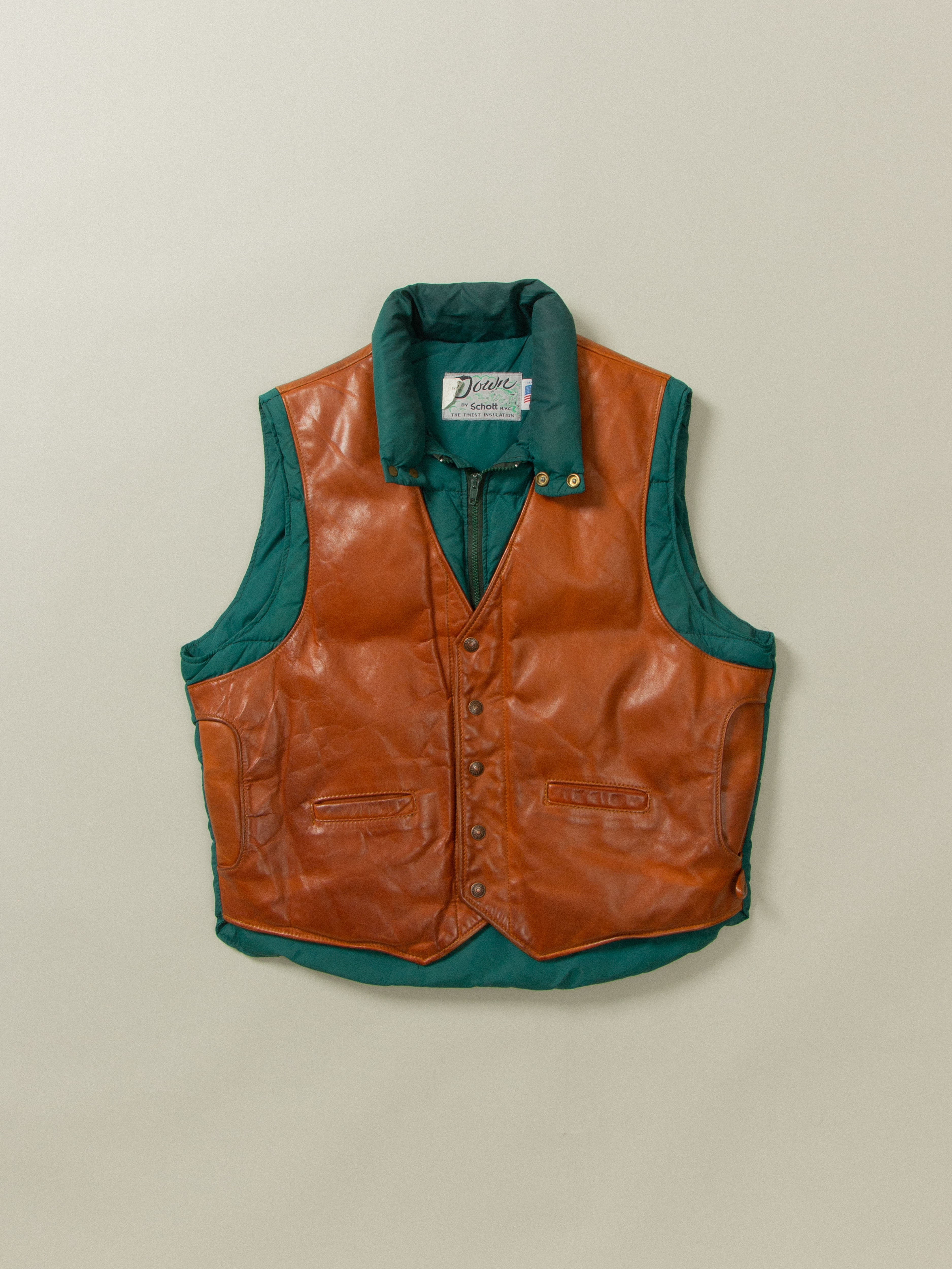 Vtg 1980s Schott Down Vest - Made in USA (L)