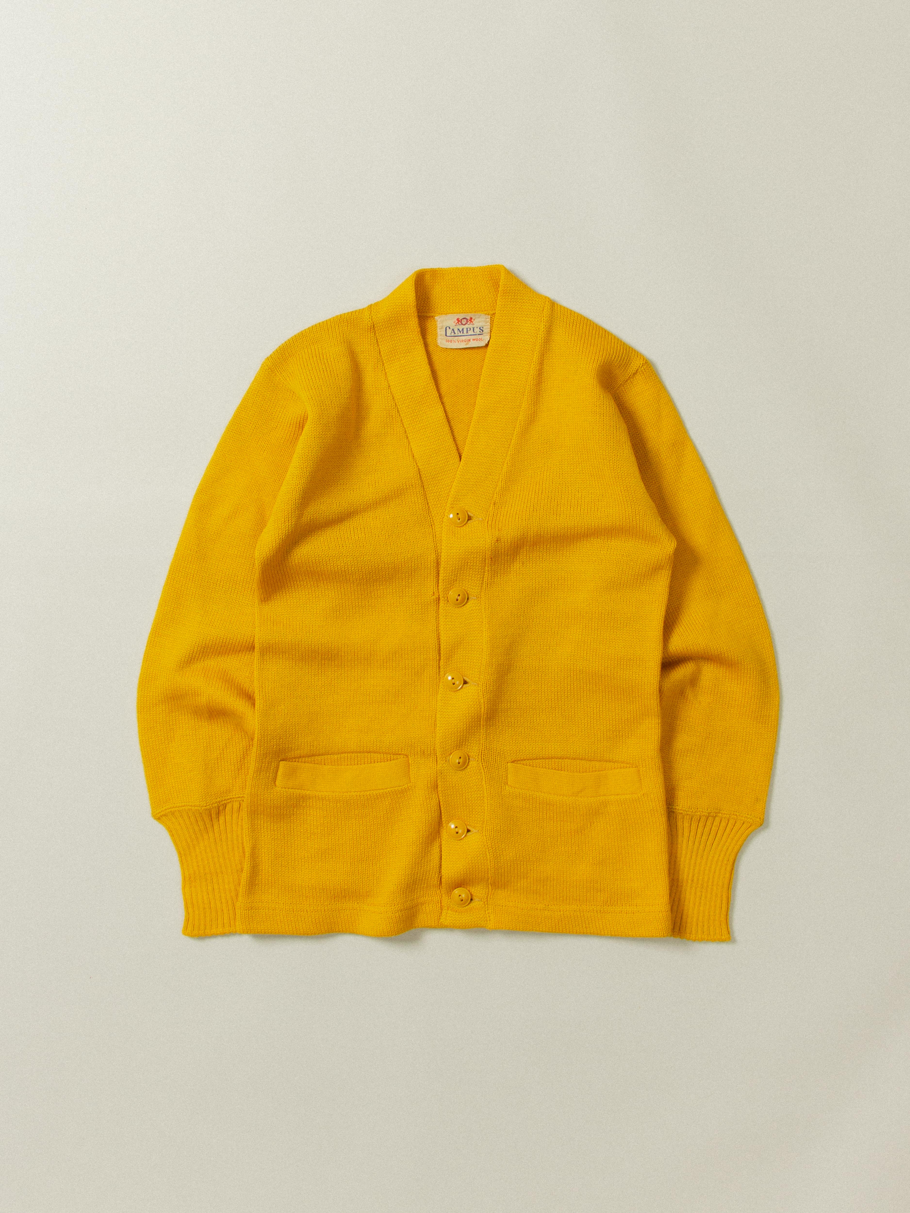 Vtg 1950s Yellow Campus Wool Cardigan (XS)